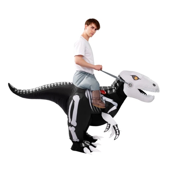 Spooktacular RIDE A RAPTOR 🦖SKELETON Puff me Up! Skeleton Raptor 🦖 Inflatable - Picture 5 of 8